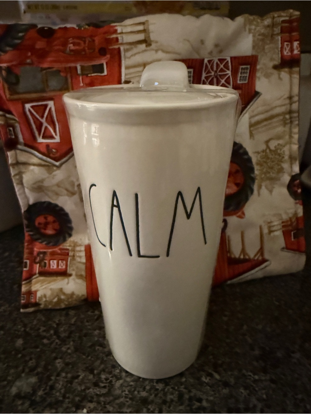 CALM White Ceramic Travel Mug with Lid